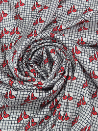 Poppy Red/Shadow White/Charcoal Black 100% Polyester Floral Grid Print Charmeuse - Kimberly Goldson - 56W