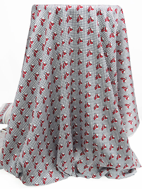 Poppy Red/Shadow White/Charcoal Black 100% Polyester Floral Grid Print Charmeuse - Kimberly Goldson - 56W