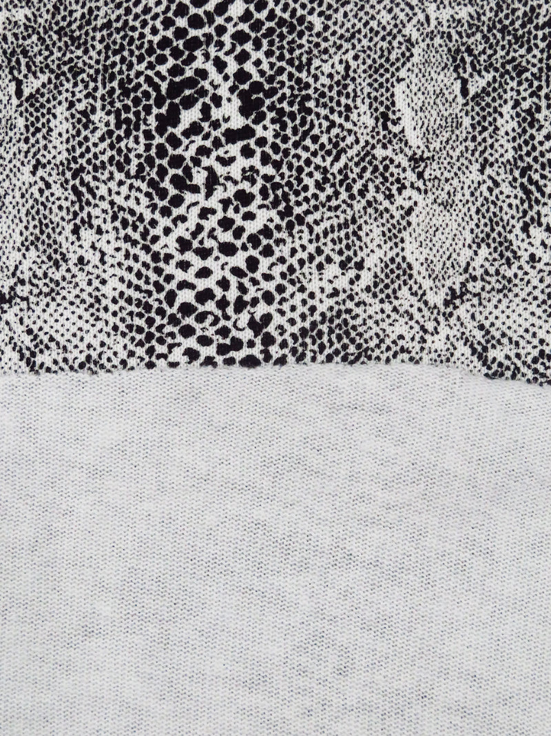 Black/White Cotton/Polyester Small Snakeskin Print Brushed Back Sweater Knit 56W