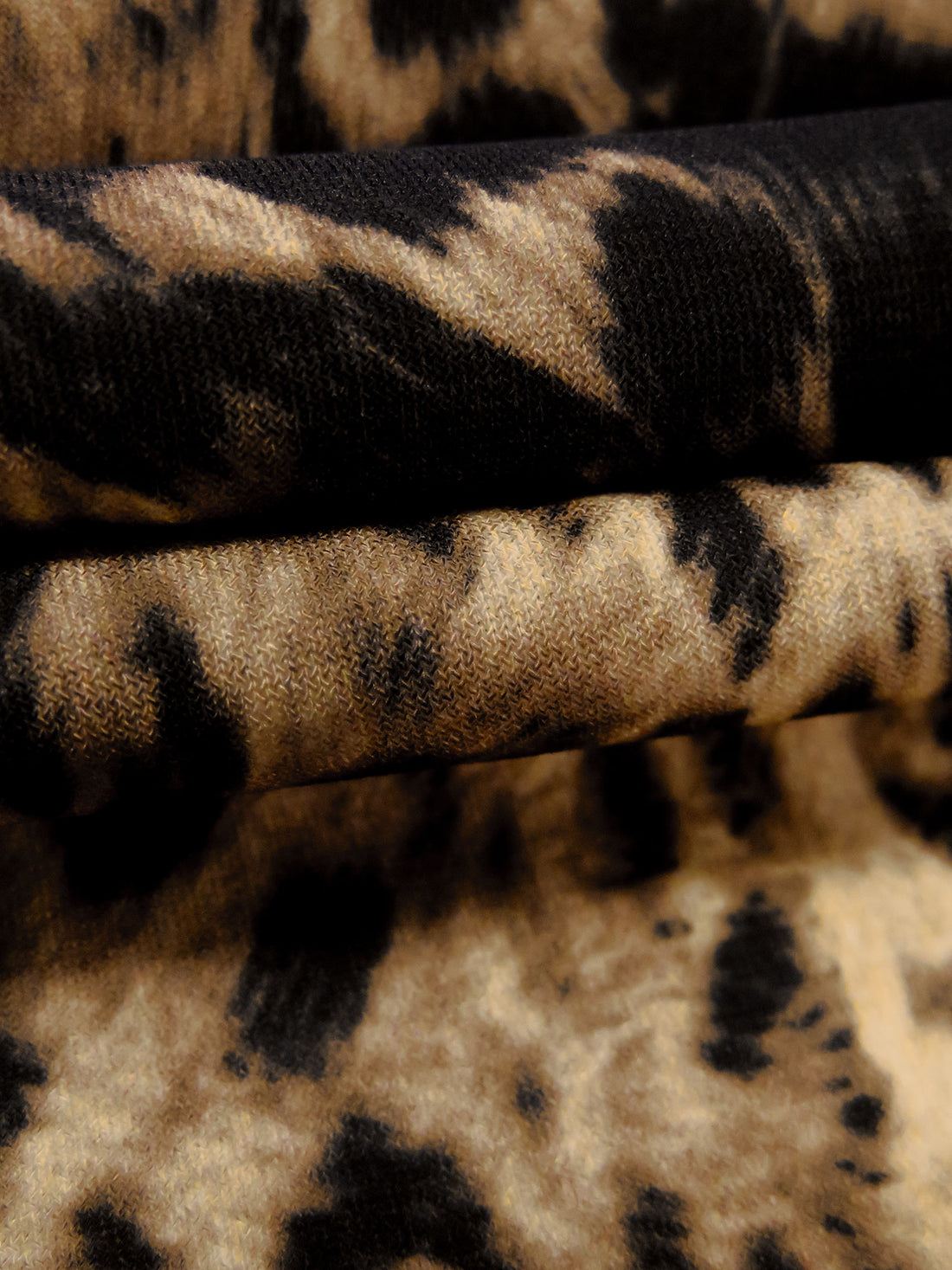 Tan/Coyote Brown/Black/Multi Polyester/Lycra Animal Spots Print ITY Knit - NY Designer - 58W