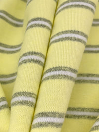 Straw Yellow/White/Taupe Gray Polyester/Cotton/Lycra Horizontal Stripe Jersey Knit 56W