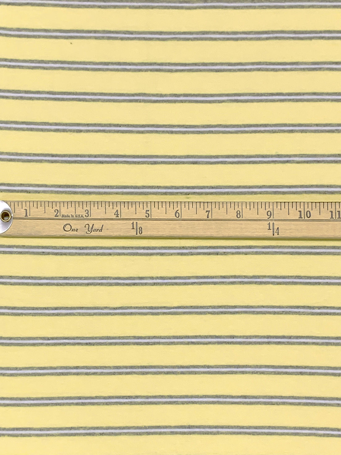 Straw Yellow/White/Taupe Gray Polyester/Cotton/Lycra Horizontal Stripe Jersey Knit 56W