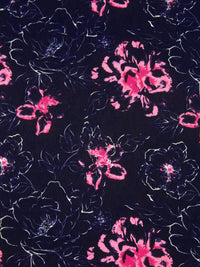 Midnight Purple/White/Fuchsia/French Pink Polyester/Lycra Abstract Floral Print ITY Knit - NY Designer - 58W
