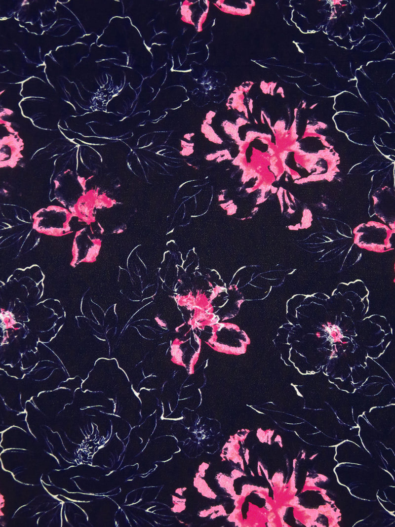 Midnight Purple/White/Fuchsia/French Pink Polyester/Lycra Abstract Floral Print ITY Knit - NY Designer - 58W
