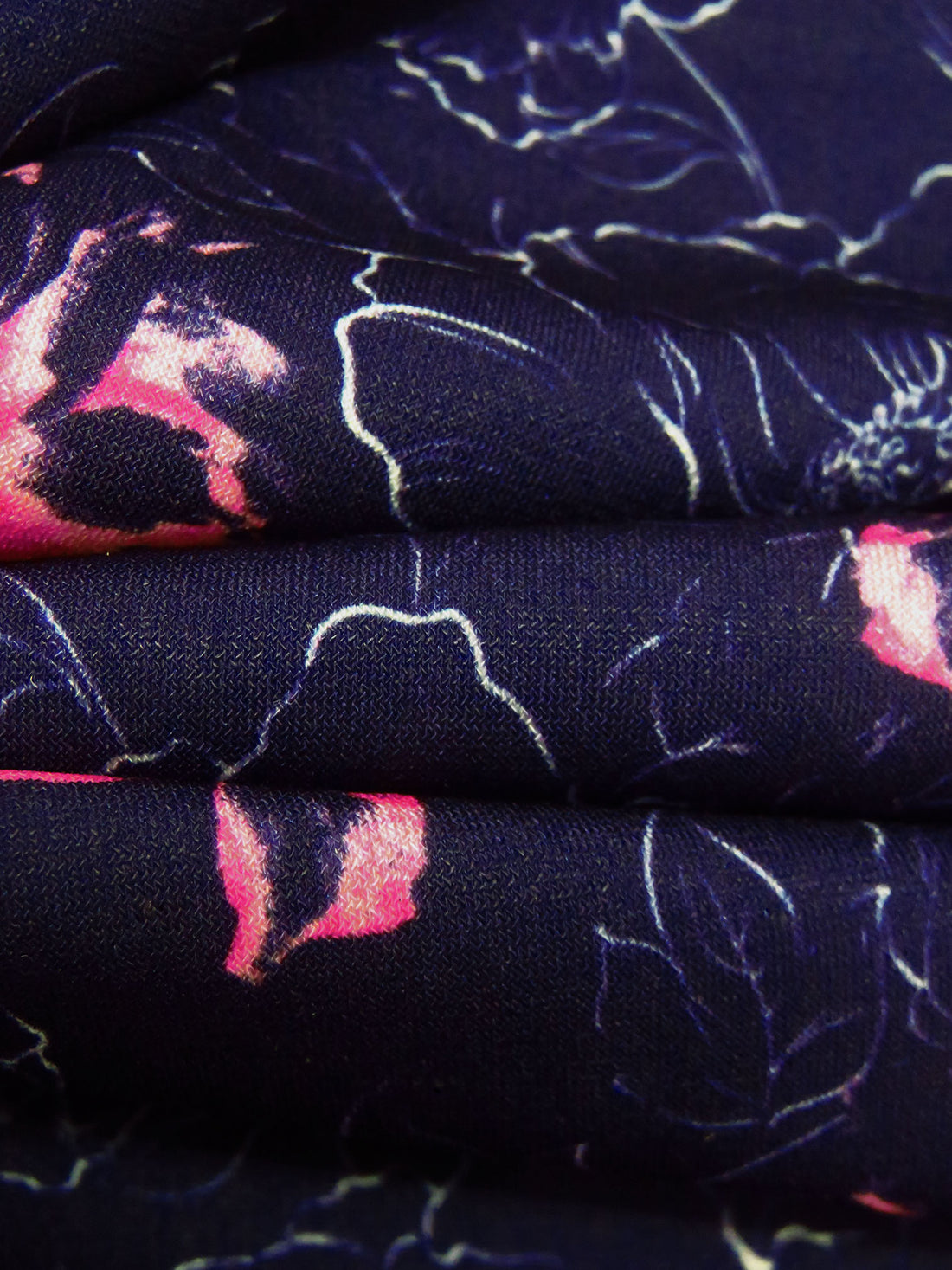 Midnight Purple/White/Fuchsia/French Pink Polyester/Lycra Abstract Floral Print ITY Knit - NY Designer - 58W