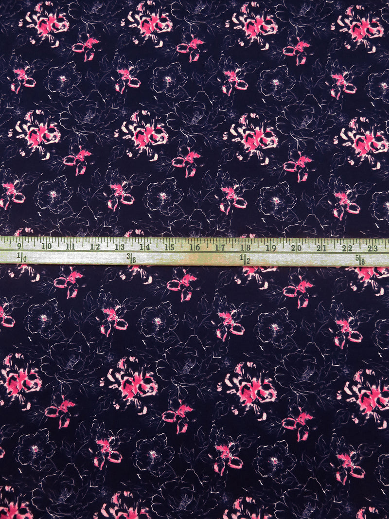 Midnight Purple/White/Fuchsia/French Pink Polyester/Lycra Abstract Floral Print ITY Knit - NY Designer - 58W