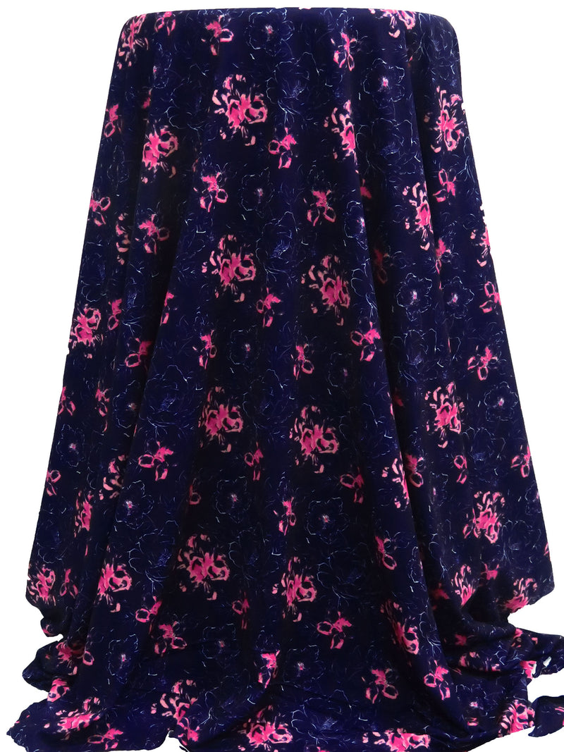 Midnight Purple/White/Fuchsia/French Pink Polyester/Lycra Abstract Floral Print ITY Knit - NY Designer - 58W