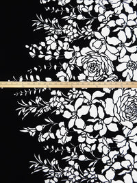 Black/White Polyester/Lycra Large Single Border Floral Print Crepe Double Knit - NY Designer - 58W