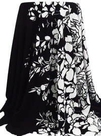 Black/White Polyester/Lycra Large Single Border Floral Print Crepe Double Knit - NY Designer - 58W