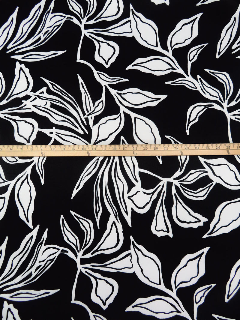 Black/White Polyester/Lycra Abstract Leaf Print DTY Knit - NY Designer - 62W