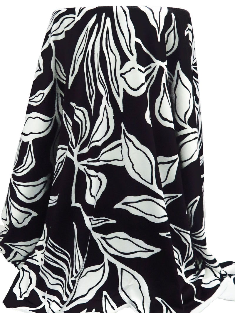 Black/White Polyester/Lycra Abstract Leaf Print DTY Knit - NY Designer - 62W