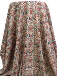 Dark Vanilla/Dark Crimson/Dark Teal/Multi 100% Cotton Ornate Abstract Print Flannel Shirting 58W