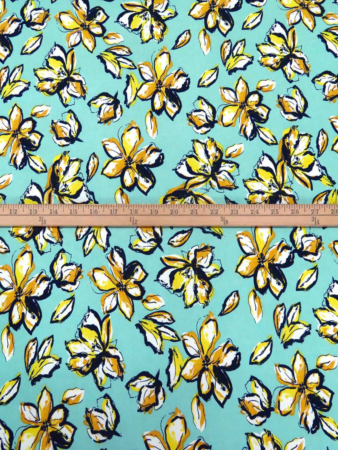 Pearl Aqua/Lemon/Midnight Navy/Multi Polyester/Lycra Artistic Floral Print DTY Knit 58W