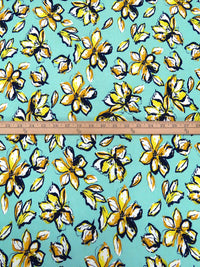 Pearl Aqua/Lemon/Midnight Navy/Multi Polyester/Lycra Artistic Floral Print DTY Knit 58W