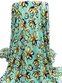 Pearl Aqua/Lemon/Midnight Navy/Multi Polyester/Lycra Artistic Floral Print DTY Knit 58W