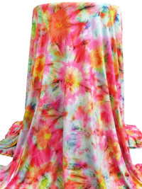 French Pink/Lemon/Dark Teal/Multi Polyester/Lycra Tie-Dye Look Print FTY Knit 56W