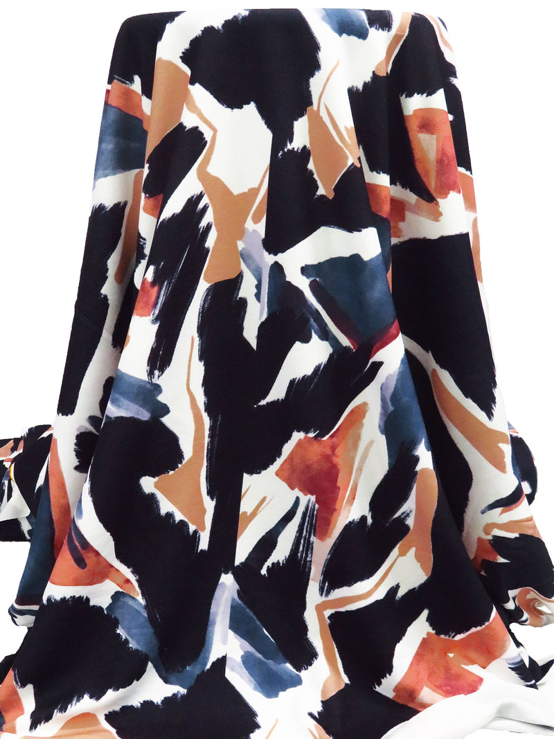 White/Terracotta/Midnight Purple/Multi Polyester/Lycra Abstract Print Crepe Techno Knit - NY Designer - 54W