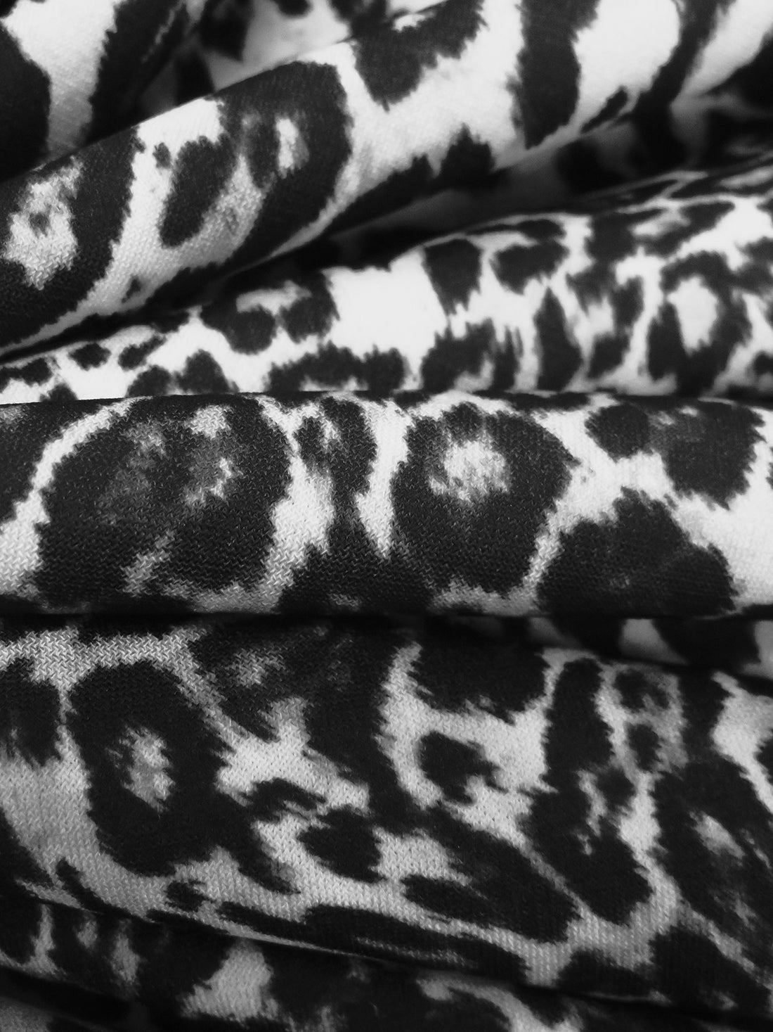 Black/Pastel Gray/Mid Gray Polyester/Lycra Leopard Print ITY Knit - NY Designer - 56W