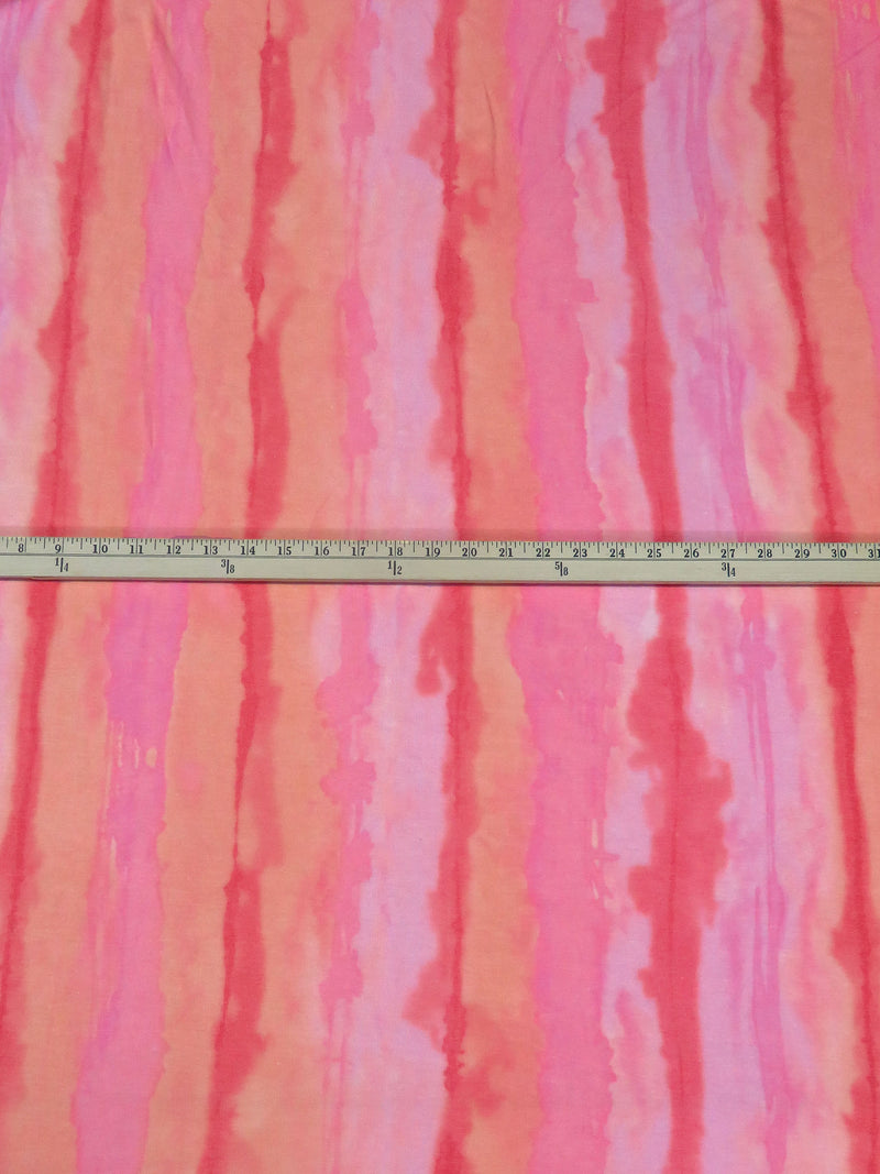 Cotton Candy/Bleeding Heart/Peach/Multi 100% Polyester Watercolor Vertical Stripe Print French Terry Knit 54W