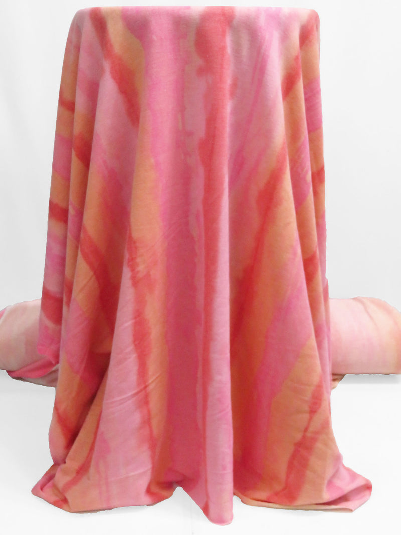 Cotton Candy/Bleeding Heart/Peach/Multi 100% Polyester Watercolor Vertical Stripe Print French Terry Knit 54W