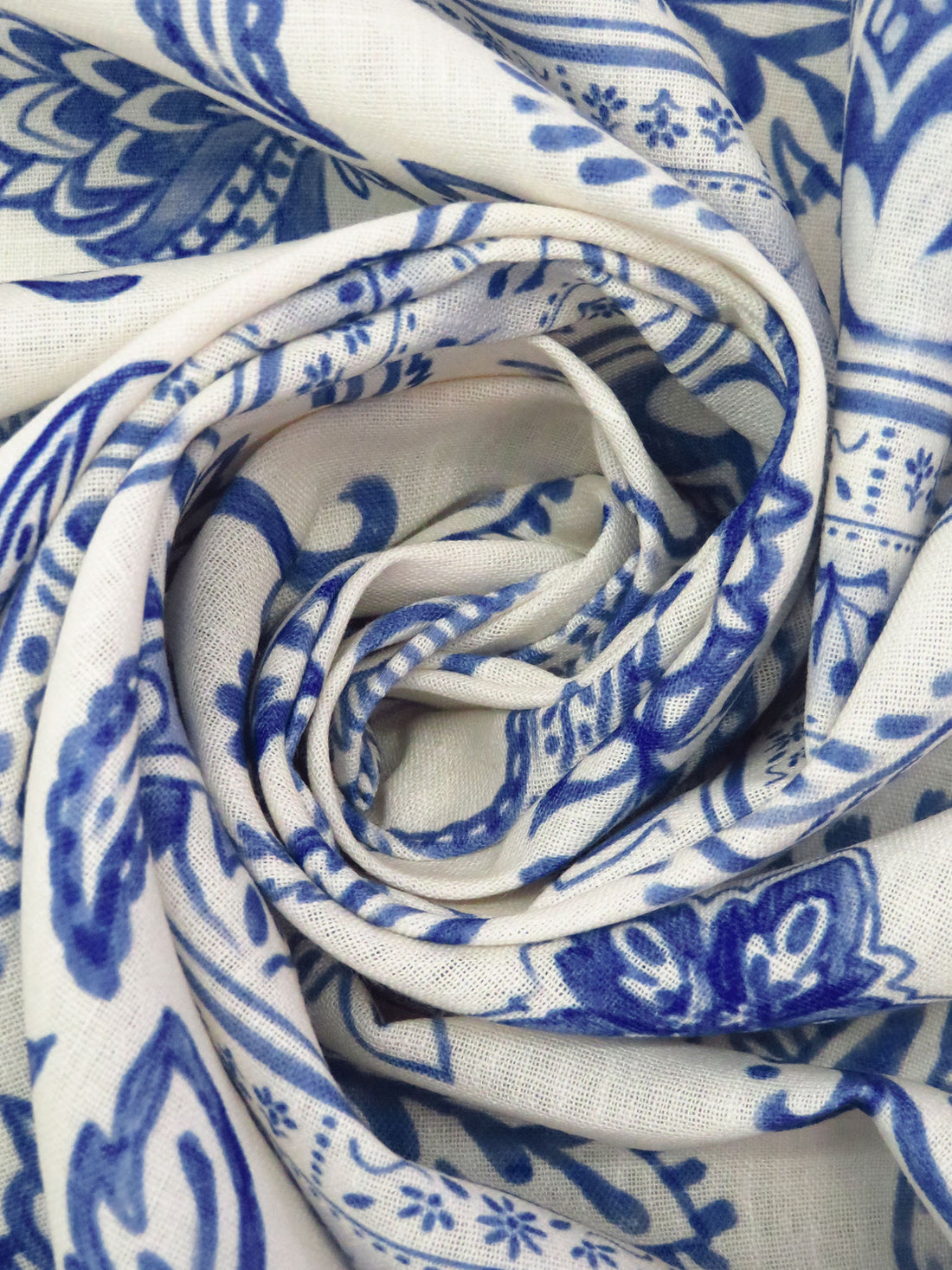 Dark Cornflower/Off-White 100% Polyester Ornate Paisley Horizontal Stripe Print Linen-Look Shirt-Weight Woven - NY Designer - 58W