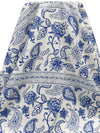 Dark Cornflower/Off-White 100% Polyester Ornate Paisley Horizontal Stripe Print Linen-Look Shirt-Weight Woven - NY Designer - 58W