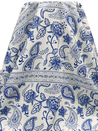 Dark Cornflower/Off-White 100% Polyester Ornate Paisley Horizontal Stripe Print Linen-Look Shirt-Weight Woven - NY Designer - 58W