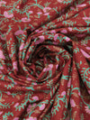 Crimson/Jade/Taffy Pink/Gold 100% Rayon Floral Foil Print Challis 53W