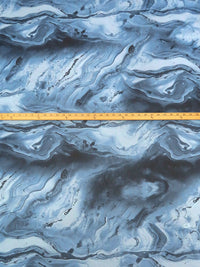 Cerulean Frost/Queen Blue/Midnight Navy 100% Polyester Marbled Print Chiffon - NY Designer - 58W
