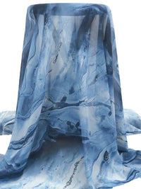 Cerulean Frost/Queen Blue/Midnight Navy 100% Polyester Marbled Print Chiffon - NY Designer - 58W