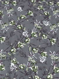 Iron Gray/Hunter Green/Plum/Multi 100% Rayon Floral Branches Print Challis 54W