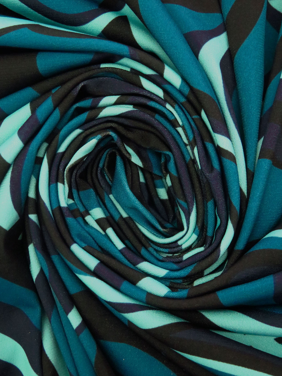 Dark Teal/Black/Turquoise/Midnight Indigo Polyester/Lycra Abstract Print ITY Knit - NY Designer - 58W