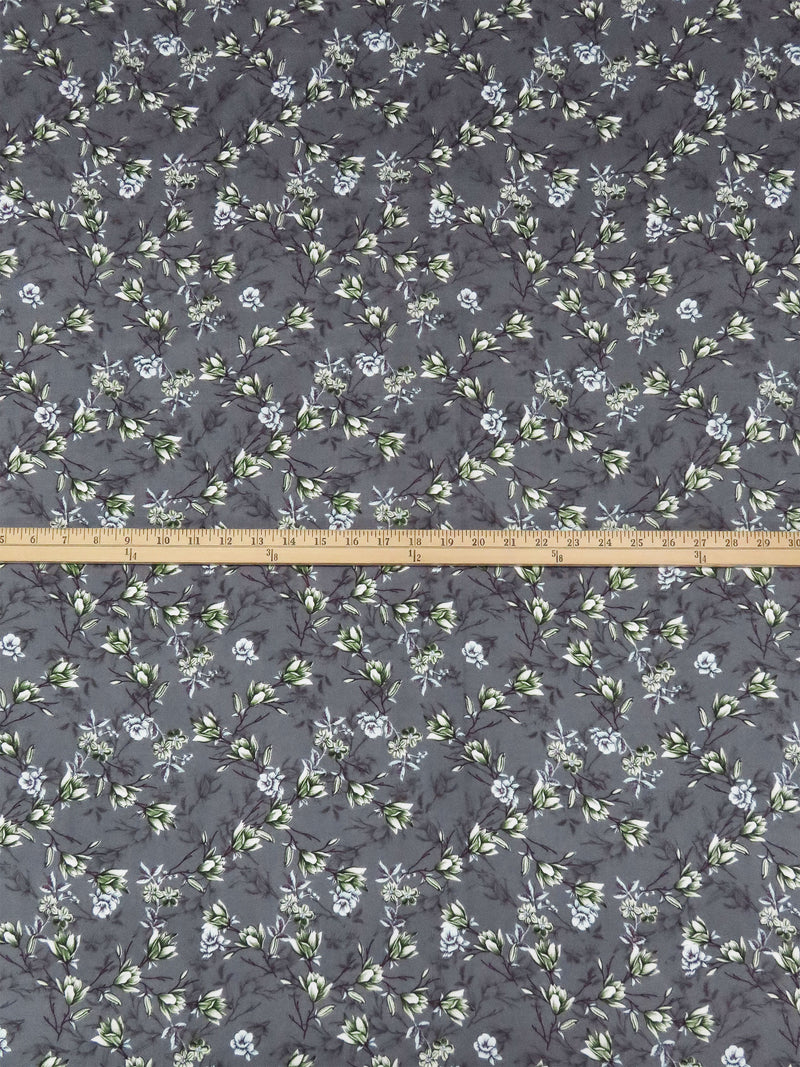 Iron Gray/Hunter Green/Plum/Multi 100% Rayon Floral Branches Print Challis 54W