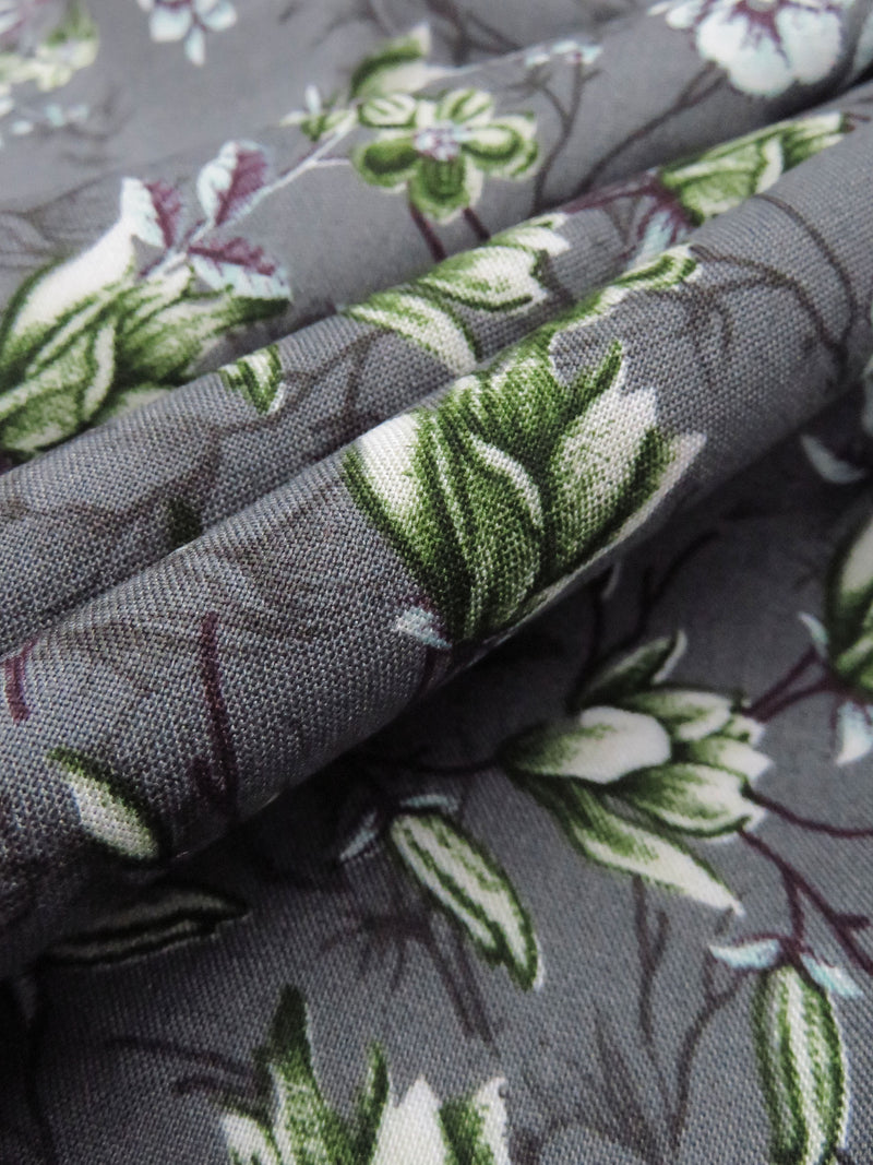 Iron Gray/Hunter Green/Plum/Multi 100% Rayon Floral Branches Print Challis 54W