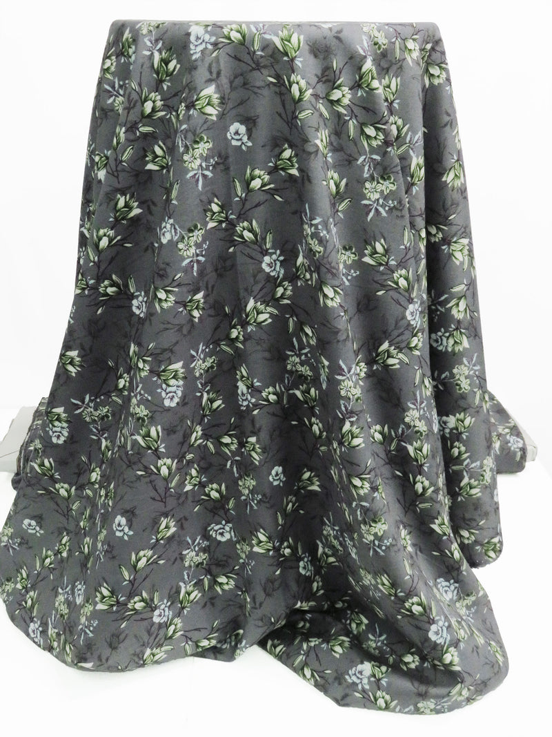 Iron Gray/Hunter Green/Plum/Multi 100% Rayon Floral Branches Print Challis 54W