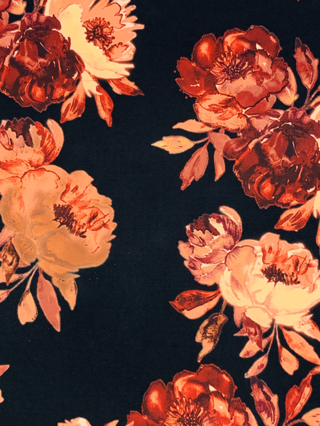 Apricot/Vermilion/Black/Multi Polyester/Lycra Floral Print ITY Knit - NY Designer - 58W