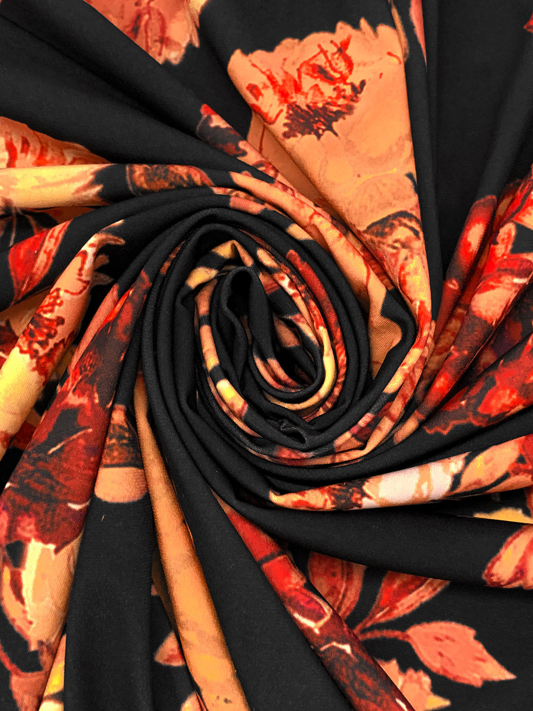 Apricot/Vermilion/Black/Multi Polyester/Lycra Floral Print ITY Knit - NY Designer - 58W