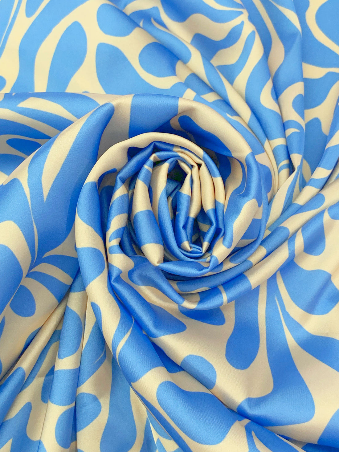 Vista Blue/Wheat 100% Polyester Abstract Floral Print Charmeuse - NY Designer - 58W