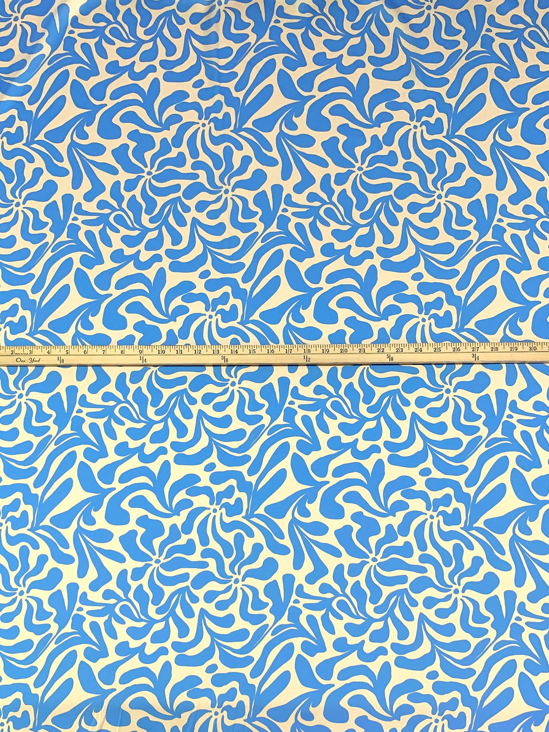 Vista Blue/Wheat 100% Polyester Abstract Floral Print Charmeuse - NY Designer - 58W