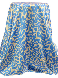 Vista Blue/Wheat 100% Polyester Abstract Floral Print Charmeuse - NY Designer - 58W