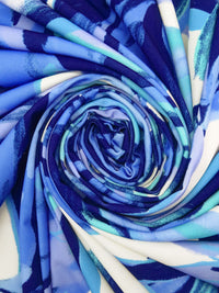 Cornflower/Aqua/White/Multi Polyester/Lycra Abstract Wave Print ITY Knit - NY Designer - 58W