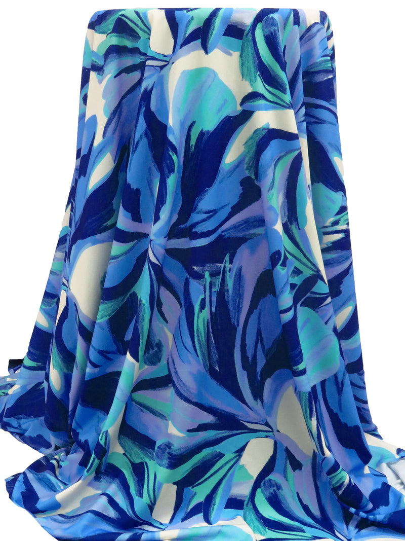Cornflower/Aqua/White/Multi Polyester/Lycra Abstract Wave Print ITY Knit - NY Designer - 58W