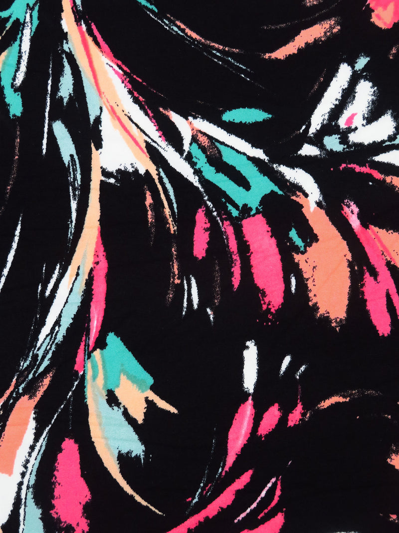 Black/Teal/Apricot/Multi Polyester/Lycra Abstract Brushstrokes Print ITY Knit - NY Designer - 58W