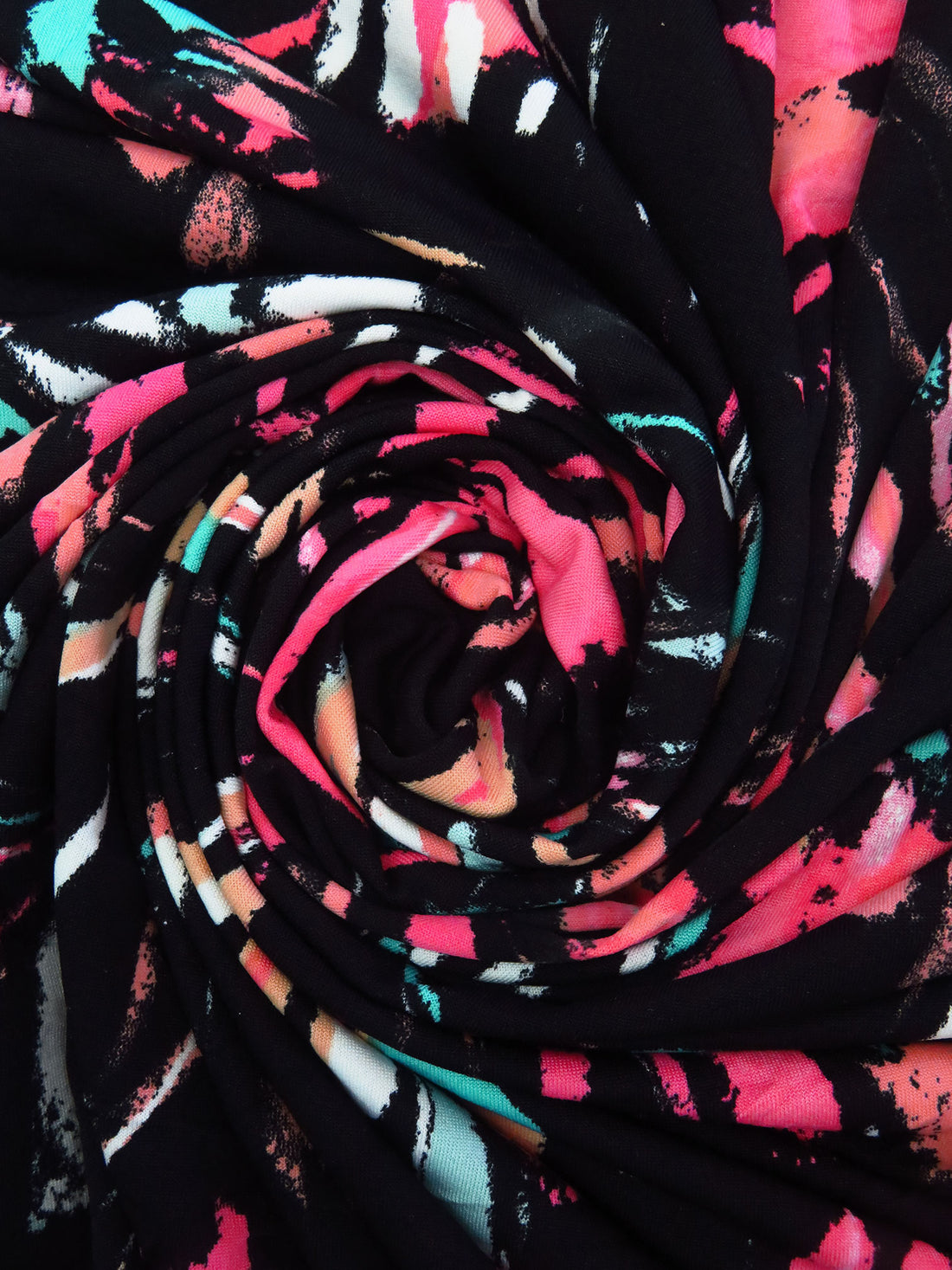 Black/Teal/Apricot/Multi Polyester/Lycra Abstract Brushstrokes Print ITY Knit - NY Designer - 58W