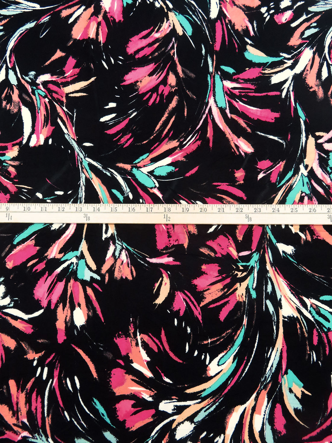 Black/Teal/Apricot/Multi Polyester/Lycra Abstract Brushstrokes Print ITY Knit - NY Designer - 58W