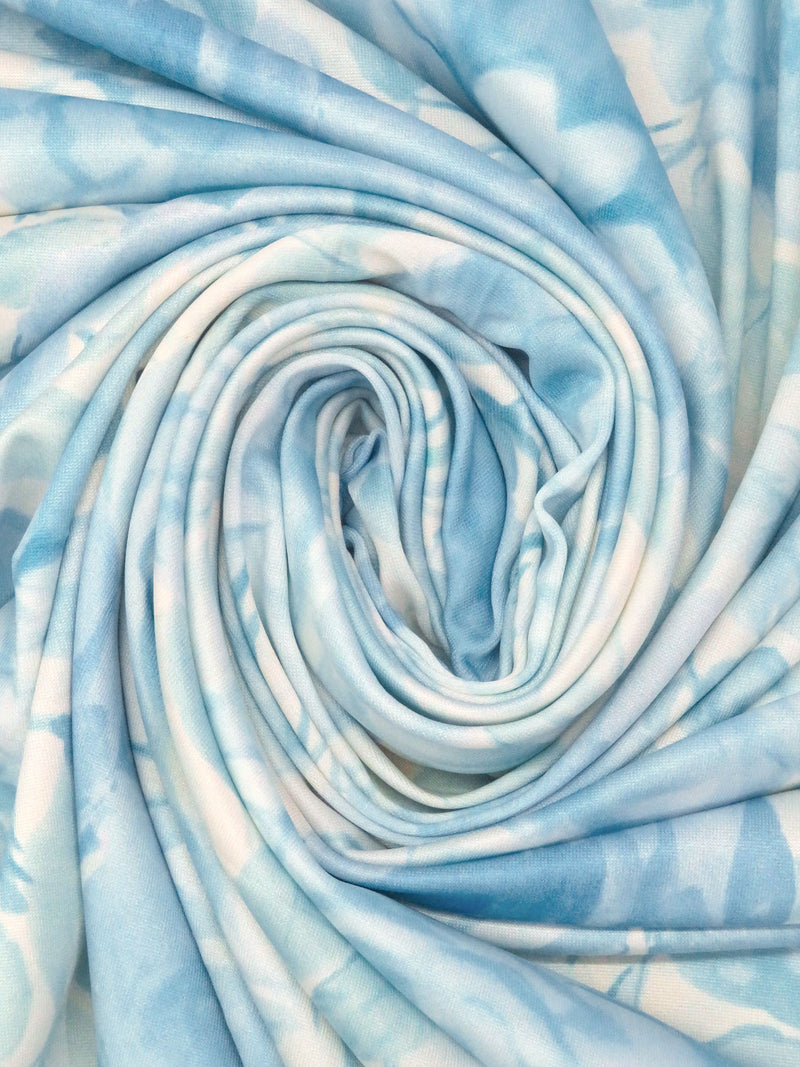 White/Pale Cerulean/Pastel Blue/Multi Polyester/Lycra Floral Print DTY Knit - NY Designer - 60W