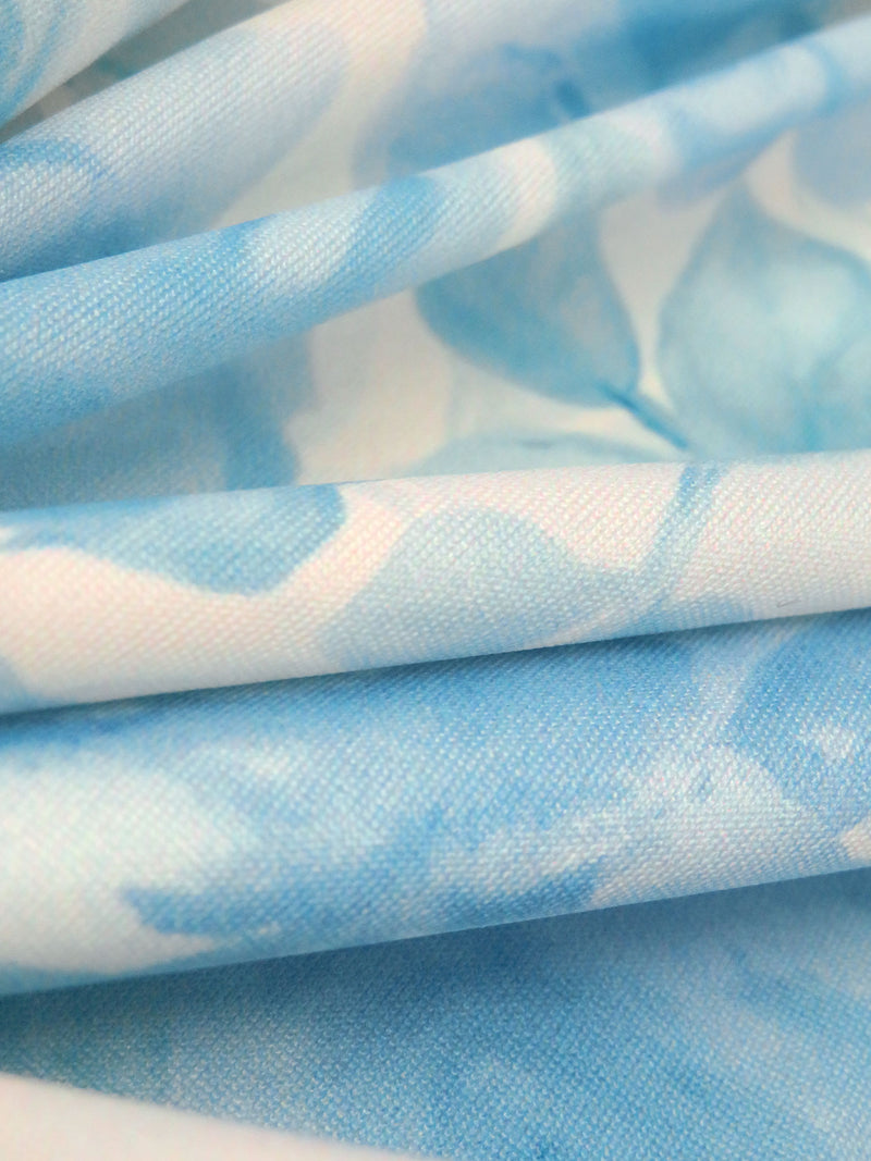 White/Pale Cerulean/Pastel Blue/Multi Polyester/Lycra Floral Print DTY Knit - NY Designer - 60W