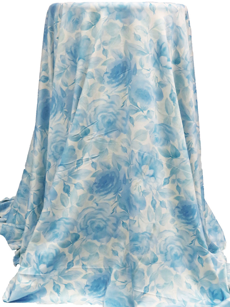 White/Pale Cerulean/Pastel Blue/Multi Polyester/Lycra Floral Print DTY Knit - NY Designer - 60W