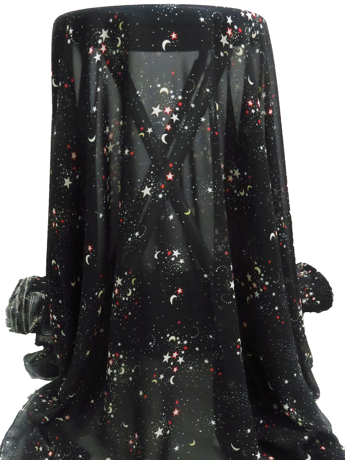 Black/Lemon/White/Multi 100% Polyester Night Sky Print Chiffon 56W
