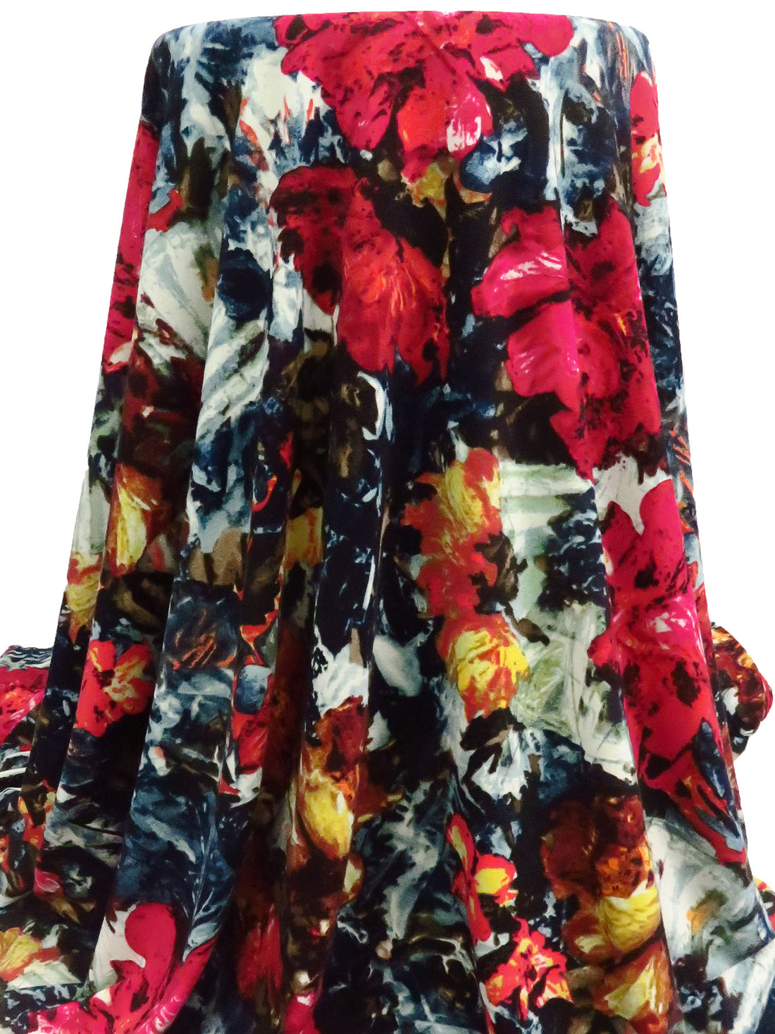 Carmine/Dusty Midnight Navy/Lemon/Multi Polyester/Lycra Abstract Large Floral Print Hacci Sweater Knit 59W